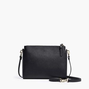 Lo & Sons Pearl Crossbody Bag, Black w Gold Hardware Saffiano Leather